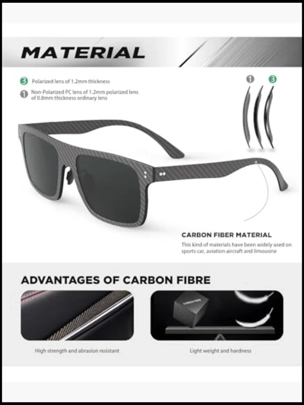 Carbon Fiber Polarized Sunglasses UV400 Driving Fishing Golf Gift